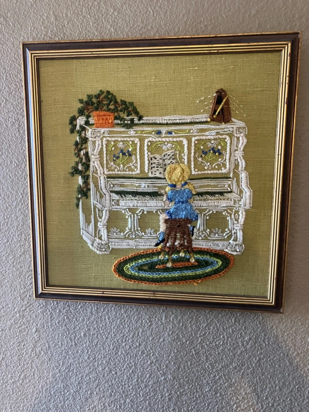 Girl playing piano stitched piece. Framed art. - Picture 7 of 13